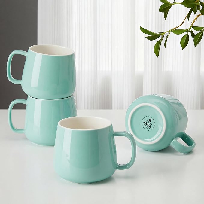 Teocera Coffee Mugs Set of 4-12oz Chip-Resistant Ceramic Cups with Ergonomic Handle | Dishwasher & Microwave Safe Mint Green Mugs | Keeps Beverage Hot, Perfect for Family Kitchen & Holiday Gifts by Teocera