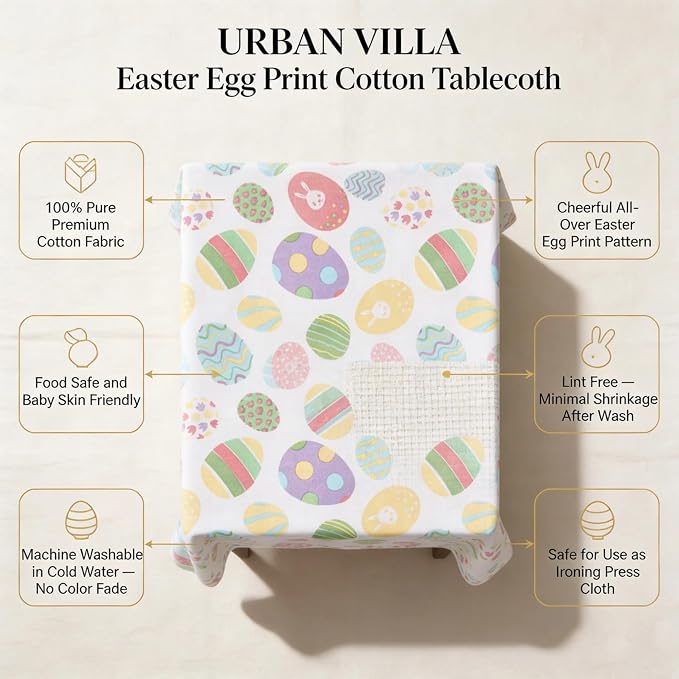 Urban Villa Tablecloth Cotton Rectangle Tabletop 60x84(6-8 Seats) Eggprint - Image 2