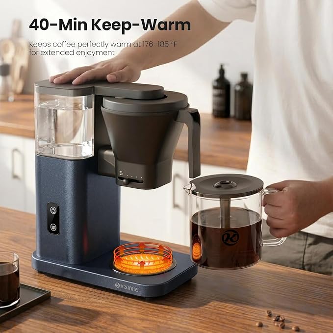 Kismile SCA-Certified 8-Cup Drip Coffee Maker with Pour-Over Control | 3-Second Heating at 197–205°F, Adjustable Flow, Removable 1.25L Water Tank, 20-Min Cold Brew and 40-Min Keep Warm - Image 5