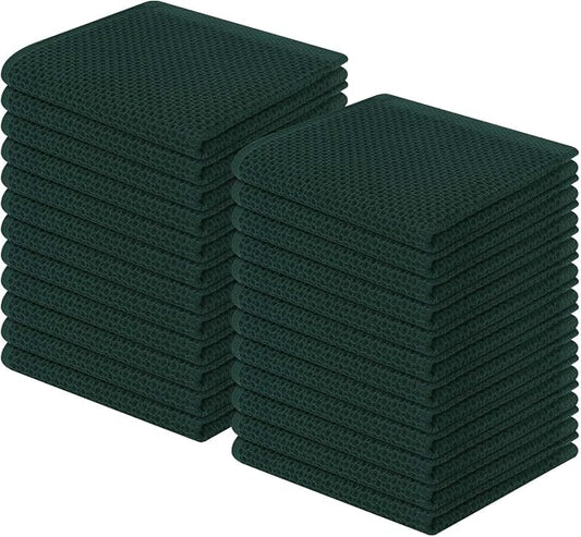 Homaxy 100% Cotton Waffle Weave Kitchen Dish Cloths 24-Pack, Blackish Green | 12 x 12 Inches, Ultra Soft Absorbent Dish Towels, Quick Drying Dish Rags with Hanging Loop by Homaxy