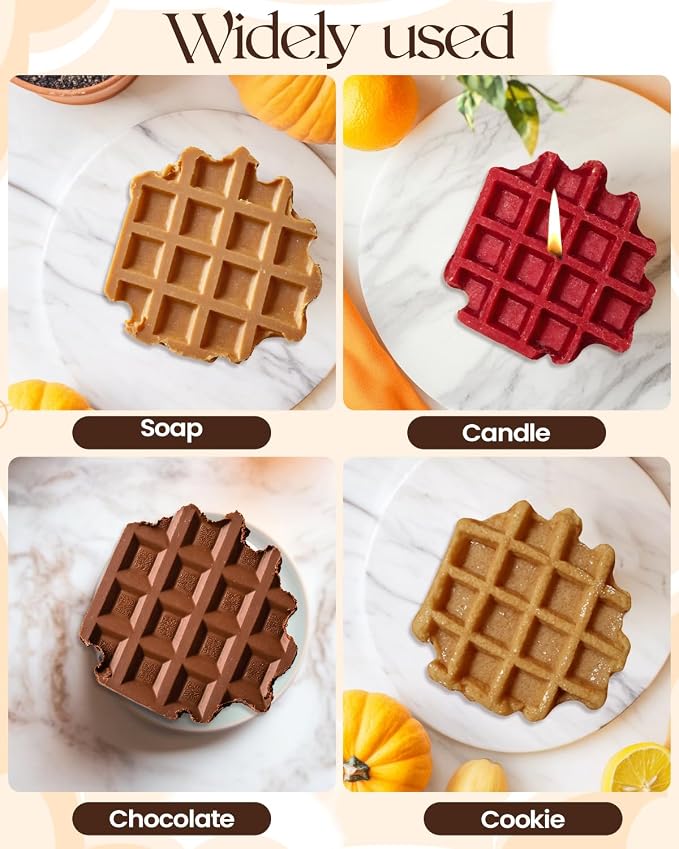 Waffle Silicone Mold, Artificial Food Fondant Mold, Simulated Waffle Candle Molds, Cookie Waffle Mold, French Bread Waffle-Shape Soap Molds For Aromas Chocolate Candy Dessert Clay Resins - Image 7