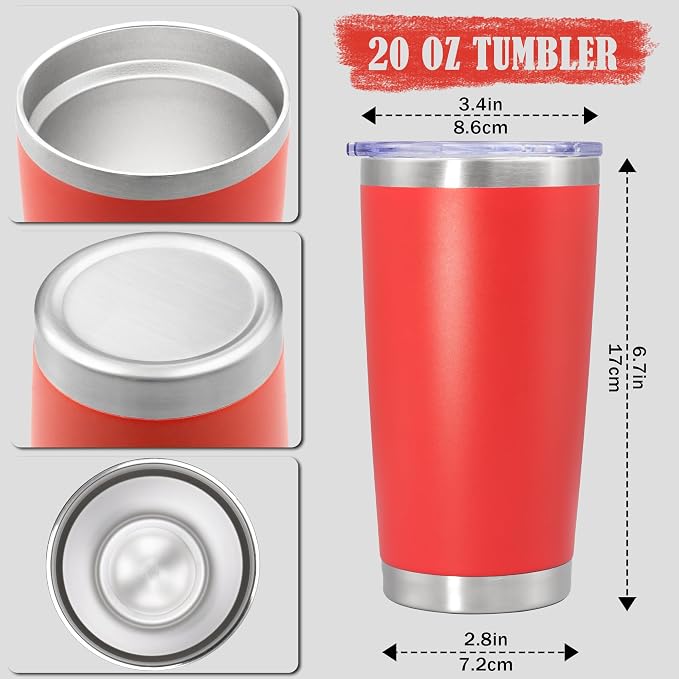 20oz Tumbler Insulated Coffee Tumblers with Lid Stainless Steel Red 4P | 20 oz Tumblers Double Wall Insulated Vacuum 20oz Coffee Mug Leak Proof Tumblers with Lid Powder Coated - Red 4 Pack - Image 4