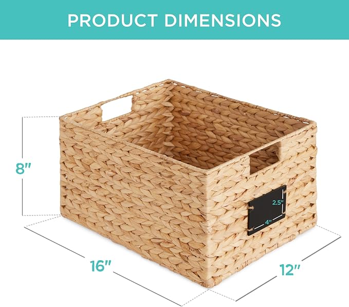 Best Choice Products Pantry Baskets Set of 2 16x12in Water Hyacinth Storage Baskets, Woven Wicker Kitchen Organizers with handles w/Chalkboard Label Chalk Marker - Natural - Image 7