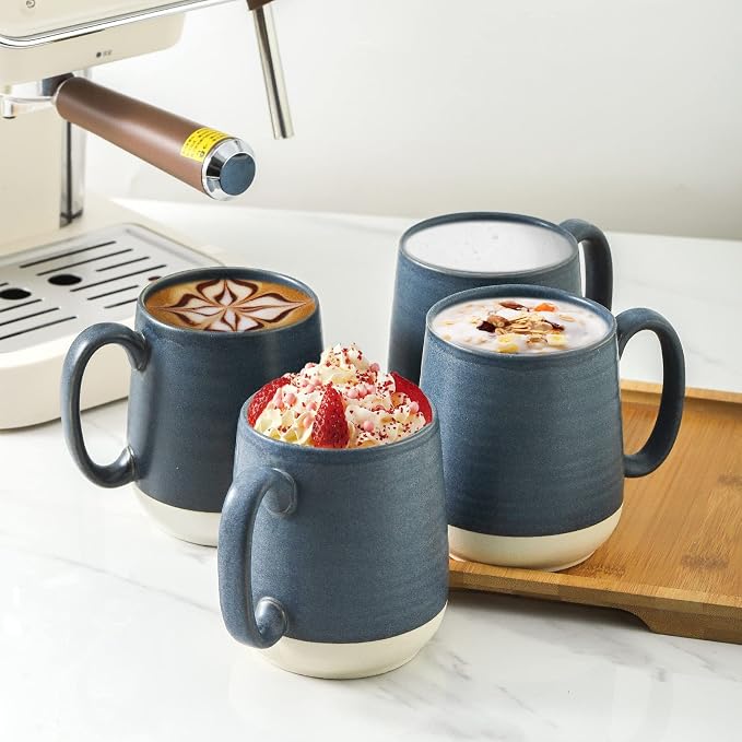 HASENSE Ceramic Large Coffee Mugs Set of 4-15 Ounce Porcelain Coffee Cups Set with Handle Perfect for Tea, Cocoa, Latte, Milk and Cappuccino, Modern Tea Cups Set for Man and Woman, Dark Blue - Image 2