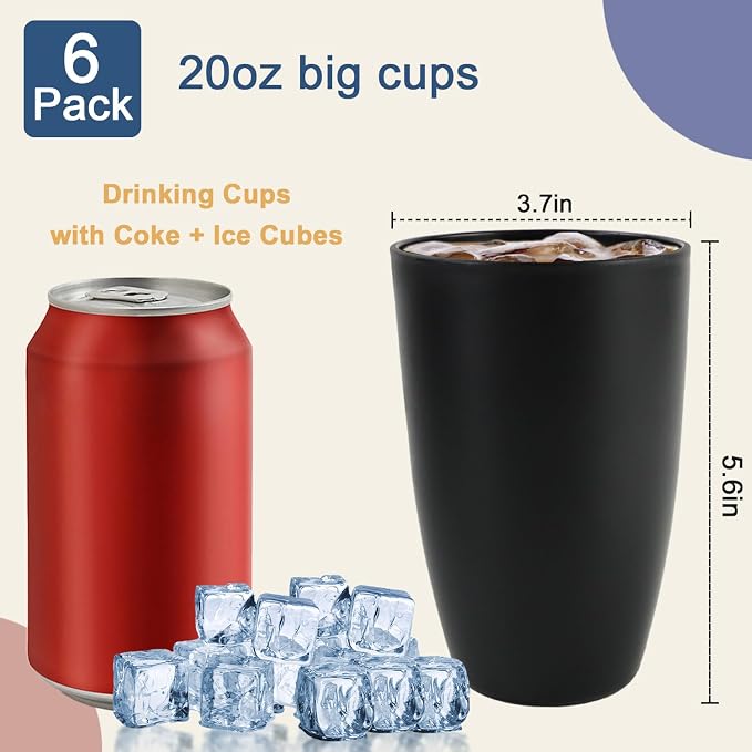 20 OZ Wheat Straw Cups SetS of 6, Unbreakable Drinking Cup, Alternative to Plastic Cups Reusable, Microwave & Dishwasher Safe Big Cup, Large Drinking Glasses for Kitchen, Party (Black) - Image 3