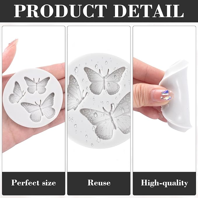 HINZIC 3PCS Mini Butterfly Silicone Molds, Polymer Clay DIY Crafts, Grey | Cute Fondant Cake Baking Chocolate Candy Cupcake Topper Desserts Decoration for Women Valentines - Image 6