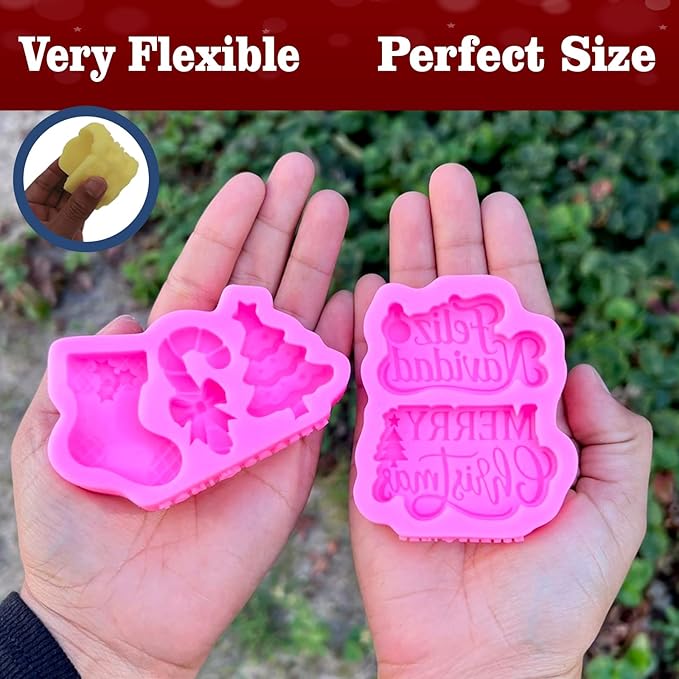 Christmas Silicone Molds Set – Tree, Stocking, Candy Cane & Holiday Phrases – Christmas Candle Molds,chocolate mold, Soap Molds, Wax Melts – Food-Grade Silicone – Reusable & Flexible