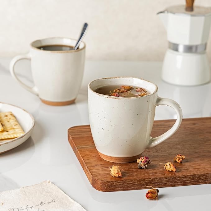 AmorArc 12oz Ceramic Coffee Mugs set of 4, Stylish Coffee Mugs with Rustic Terracotta Underside for Latte/Cappuccino/Milk/Cocoa, Dishwasher&Microwave Safe, Light Beige - Image 5