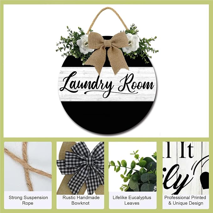 Laundry Room Decor Farmhouse Round Wooden Rustic Laundry Room Door Sign for Home Laundry Decor Wash Room Wall Art 11inch - Image 6