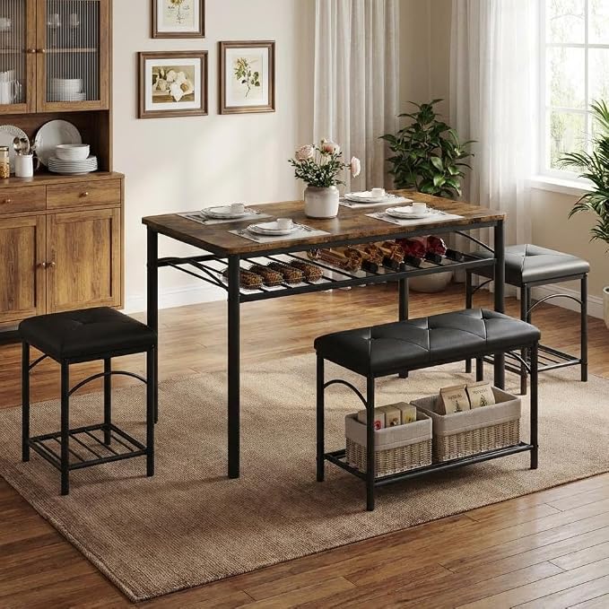 GarveeHome Dining Table Set for 4 with Upholstered Benches and 2 Stools, Modern Space Saving Kitchen Breakfast Table, Ideal for Small Kitchens, Apartments, Studios, and Compact Living Spaces - Image 6