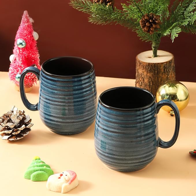 HASENSE Coffee Mugs Gift Set, 20 oz Ceramic Coffee Cups for Men and Women, Premium Large Tea Cups Gift Box with Coaster & Gold Spoon, Blue Couple Mugs for Wedding Holiday - Image 6