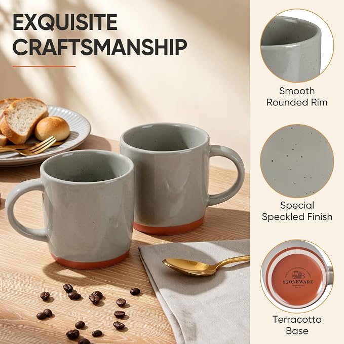 E-far Ceramic Coffee Mug Set of 4, 12oz Stoneware Coffee Cup with Handle, Porcelain Tea Cups, Modern Farmhouse Latte Mug Gift Set for Women & Men, Microwave Safe, Speckled Khaki - Image 3