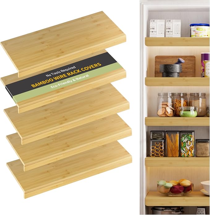 Wire Shelf Covers, Bamboo Wire Rack Covers for Pantry, Closet，Kitchen (5pcs, 40" W x 16" D, Natural) by ClimbHope