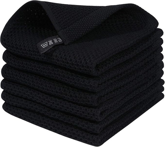 Homaxy 100% Cotton Waffle Weave Kitchen Dish Cloths 6-Pack, Black | 12 x 12 Inches, Ultra Soft Absorbent Dish Towels, Quick Drying Dish Rags with Hanging Loop by Homaxy