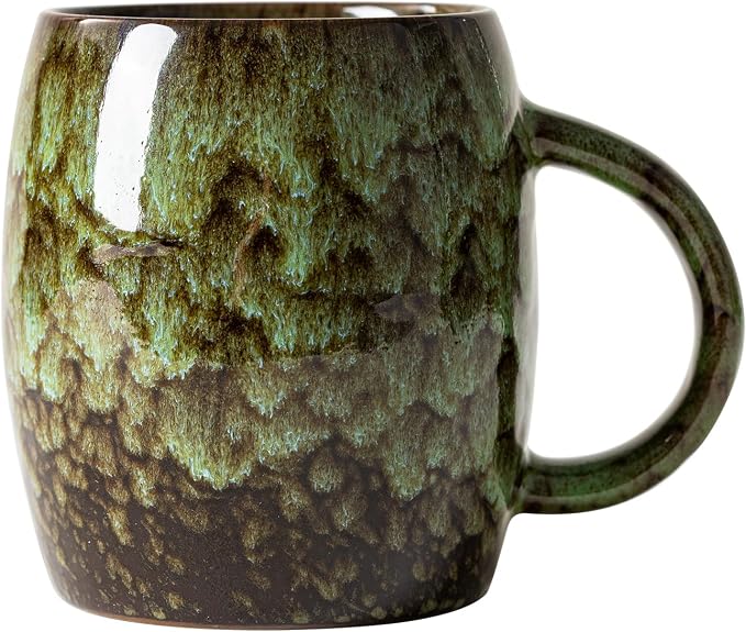 Unique Reactive Glaze Ceramic Coffee Mug - 14 oz Large Coffee Cup with Ergonomic Handle, Forest Green Ceramic Mug for Office & Home, Great Birthday Gift for Women, Men & Friends, Microwave Safe by XIYUANJI