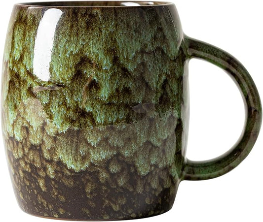 Unique Reactive Glaze Ceramic Coffee Mug - 14 oz Large Coffee Cup with Ergonomic Handle, Forest Green Ceramic Mug for Office & Home, Great Birthday Gift for Women, Men & Friends, Microwave Safe by XIYUANJI