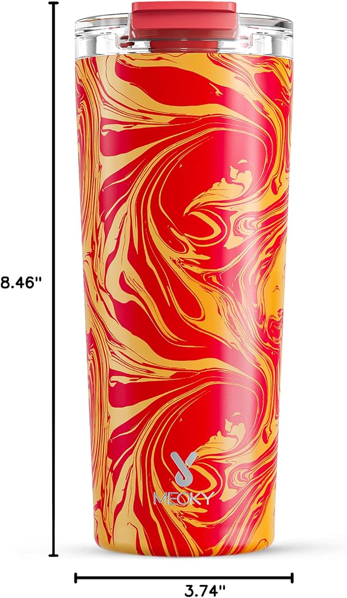 Meoky 24 oz Insulated Travel Coffee Mug: Leak Proof Lid, Lava Swirl | Stainless Steel Coffee Tumbler, Keeps Hot for 8 Hours or Cold for 24 Hours, Fits in Car Cup Holder, BPA Free - Image 3