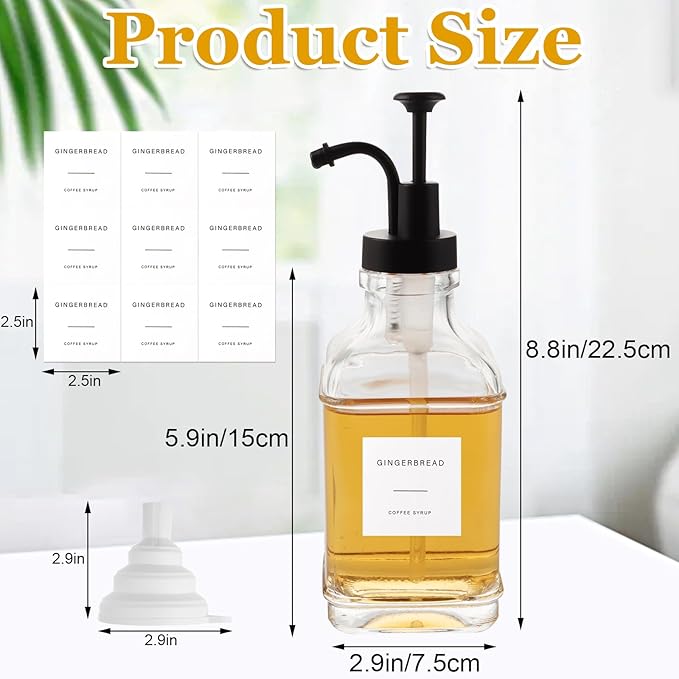 CYEAH 4 Pack Coffee Syrup Dispenser for Coffee Bar, 17 Oz Glass Syrup Bottle, Square Syrup Pump Dispenser with 1/4oz Large Capacity Pump, Coffee Syrup Bottles for Coffee Syrup