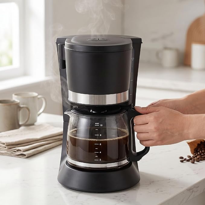 Asixxsix AutomaticCoffeeMaker, 1.2L Glass Carafe Coffee Machine, Removable Glass Coffee Pot, Compact Design, Kitchen Essentials & Accessories - Image 2