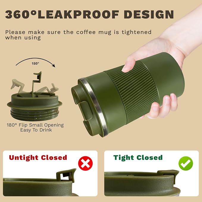 Vacuum Insulated Stainless Steel Travel Coffee Mug,Leak Proof Cup with Lid | 304 stainless steel mug with vacuum insulation, leak proof lid, silicone grip and car cup holder friendly design - Image 5