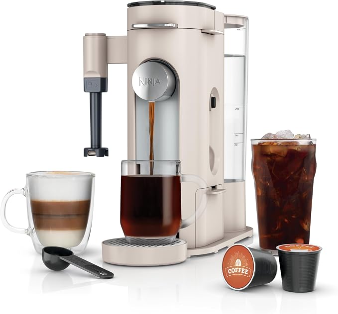 Ninja Pod & Grounds, XL Coffee Maker, K-Cup Compatible, Stone, PB055AST | Brews Grounds, Compact Design, Built-In Milk Frother, 68-oz. Reservoir, 6-oz. Cup to 24-oz. Mug Sizes by Unknown