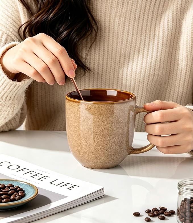LERATIO Ceramic Coffee Mugs Set of 6,12oz Handmade Coffee Mugs Set with Large Handle for Cappuccino/Latte/Tea/Hot Cocoa, Dishwasher & Microwave Safe-Chestnut - Image 5