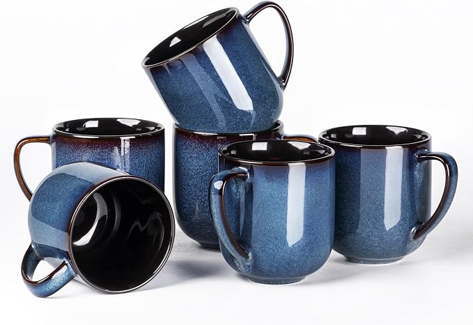 LERATIO 12OZ Ceramic Coffee Mugs Set of 6, Large Porcelain Coffee Cups With Large Handle For Latte,Cappuccino,Milk,Cocoa,|Dishwasher&Microwave Safe Mug Sets,Ideal for Man,Woman,Dad, Mom-Blue by LeRatio