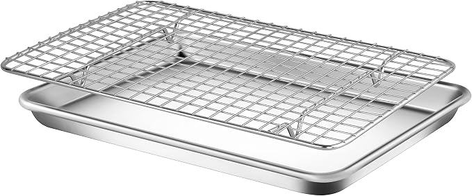 NutriChef Aluminum Baking Sheet w/ Cooling Rack - Thick & Durable Cookie Sheet Tray for Baking Pastries, Cookies, Bacon, & More - PFOS, PTFE, PFOA FREE, Dishwasher Safe (13" x 10") by NutriChef%E2%84%A2Kitchen
