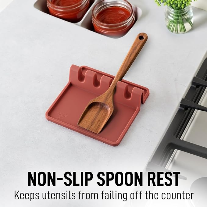 Zulay Kitchen Silicone Utensil Rest with Drip Pad for Multiple Utensils - BPA-Free, Heat-Resistant Spoon Rest & Spoon Holder for Stove Top - Kitchen Utensil Holder for Ladles & Tongs - Canyon Rose - Image 4