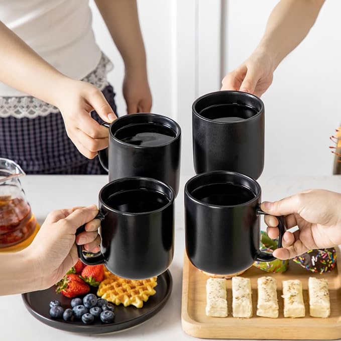 vancasso Stoneware Coffee Mugs Set, 16 oz Ceramic Coffee Cups for Americano Hot Tea Iced Coffee Cold Brew Cocoa Milk Mugs Set of 6, Dishwasher & Microwave Safe, Matte Black - Image 8