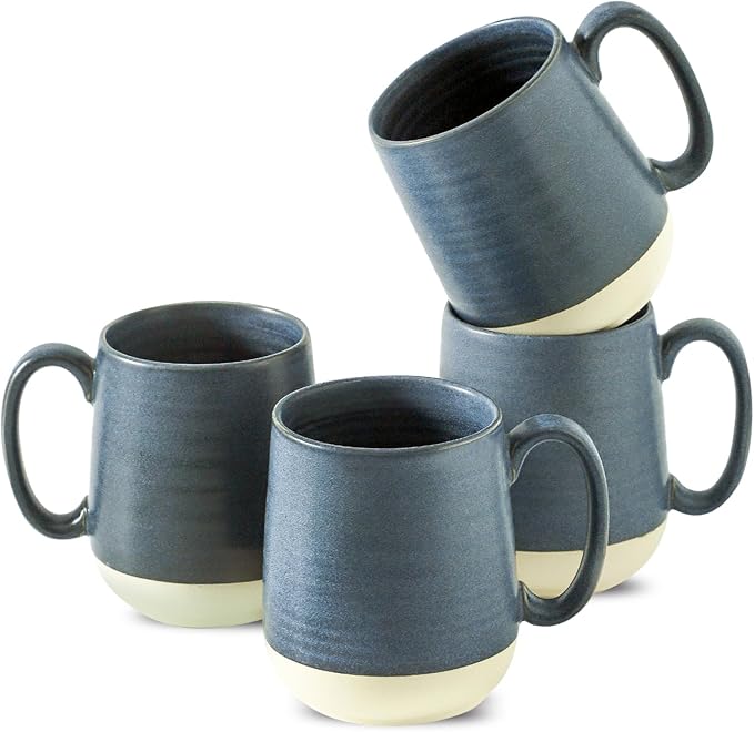 Hasense Coffee Cups Ceramic, Coffee Mugs with Handles Set of 4, 15 oz Tea Cups for Home and Office, Stylish Colorblocking Mugs for Coffee, Tea, Latte, Hot Chocolate, Christmas Cups Gift, Deep Blue by Hasense