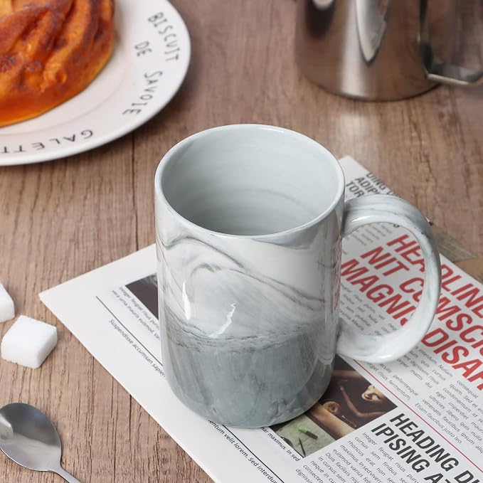 14 OZ Marble Coffee Mugs, M068 Novelty Marble Ceramic Cup for Home and Office, Microwave Dishwasher Safe, Set of 4, Gray - Image 4