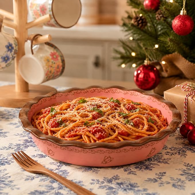 Ceramic Pie Pan for Baking, 10.6 in Hand-Painted Pie Plate for Cooking, 37 oz Deep Dish Pie Pans, Non-Stick Pie Dishes for Apple Pie, Tart, Pizza, Quiche, Oven & Dishwasher Safe, Lead-Free, Pink - Image 5