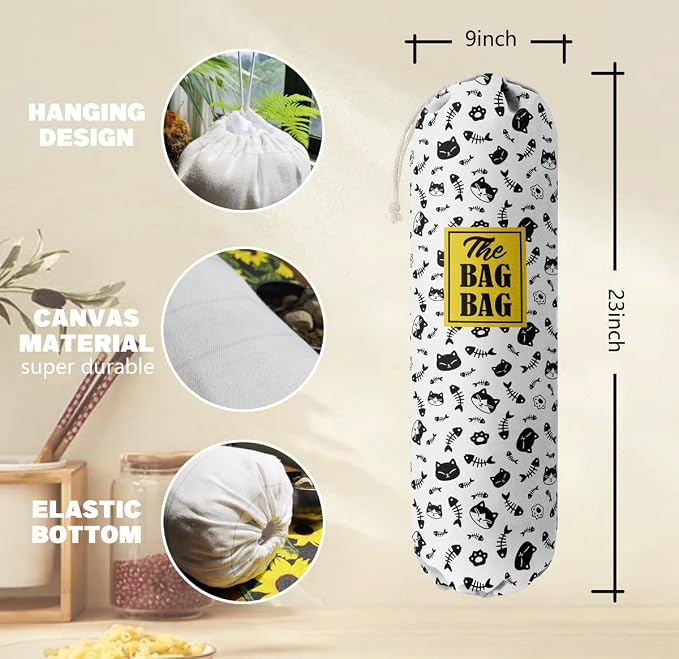 Grocery Bags Holder Organizer For Shopping Bags, Wall Mount Plastic Bags Storage Container Dispensers, Pet Lovers Home Kitchen Bags, The Bag Bag Grocery Bag Holder, Gifts For Women Cat Mom Dad (G-38) - Image 3
