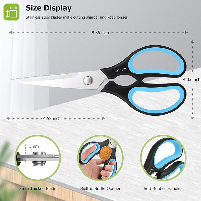 Kitchen Scissors, iBayam 2-Pack 8.7" Kitchen Shears Heavy Duty All Purpose | Stainless Steel, Comfort-Grip Handles, Dishwasher Safe Sharp Scissors Food Cooking Chicken, Poultry, Fish, Meat, Herbs - Image 5