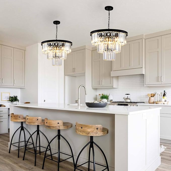 8 Light Modern Crystal Chandelier 20'' Black Chandeliers for Dining Room Contemporary Pendant Light Fixture Round 3-Tier Adjustable Height E12 for Living Room, Foyer, Entryway, Bedroom - Image 3