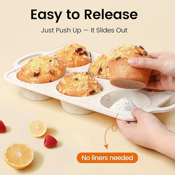 Silicone Jumbo Muffin Pan for Baking with Metal Reinforced Frame, 6 Cup Nonstick Extra Large Muffin Tin, BPA Free Cupcake Pan and Dishwasher Safe Big Muffin Pan - Image 3