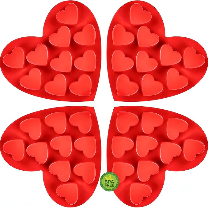 4 Pack 10-Cavity Heart Silicone Molds Non-Stick Food Grade Reusable Baking Molds for Chocolate Candy Gummy Jello Ice Cube Soap DIY Valentine's Day Craft Making by keliwa