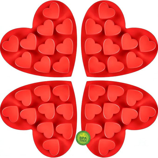 4 Pack 10-Cavity Heart Silicone Molds Non-Stick Food Grade Reusable Baking Molds for Chocolate Candy Gummy Jello Ice Cube Soap DIY Valentine's Day Craft Making by keliwa