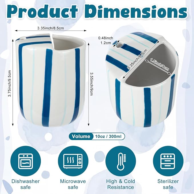 Ceramic Mug with Sip Hole 10 oz Deep and Light Blue Red Striped Ceramic Coffee Mug Hand Painted Travel Mugs Heat Resistant Non Slip Built in One Lid Mugs for Coffee Lovers Appreciation Gift - Image 2