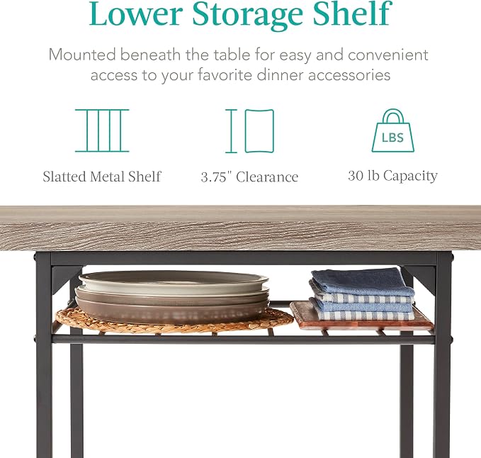 Best Choice Products 3-Piece Modern Dining Set, Space Saving Dinette for Kitchen, Dining Room, Small Space w/Steel Frame, Built-in Storage Rack - Gray/Black - Image 4