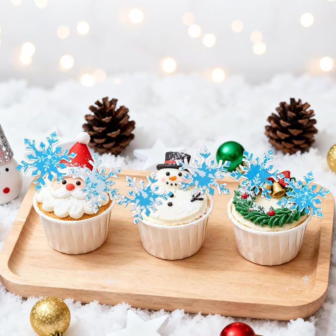 168pcs Edible Snowflake Cake Decorations, Wafer Paper Cupcake Toppers Winter Frozen Theme Snowflakes Decorations for Christmas Holiday Party Supplies - Image 6