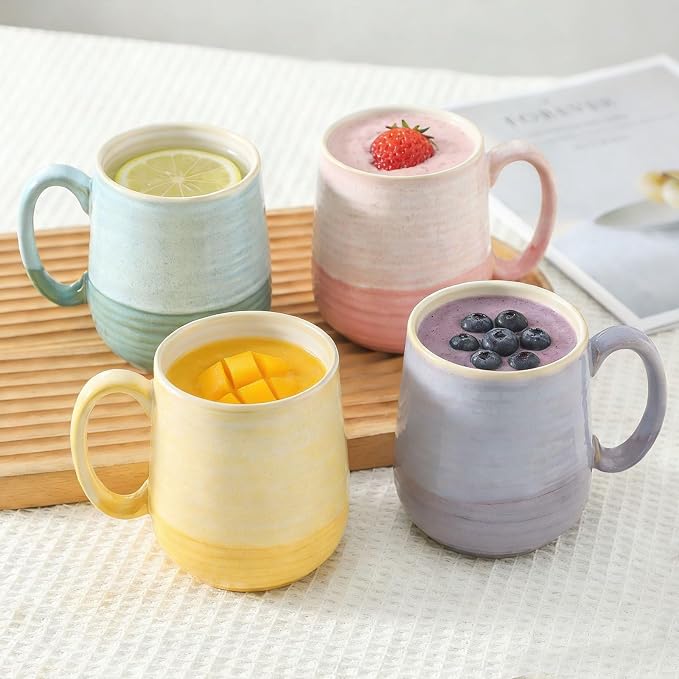 HASENSE Coffee Mugs Set of 4, 15 oz Large Ceramic Cups with Handle for Women Men, Milk, Soup, Tea Cup Set for Latte,Cappuccino, Microwave & Dishwasher Safe for Home Office（Colorful） - Image 5