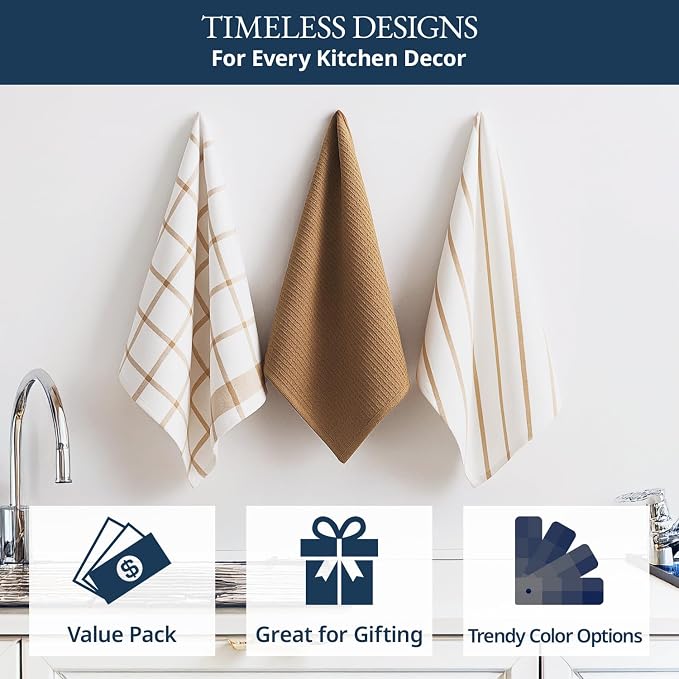 LANE LINEN Kitchen Towels & Dishcloths Set of 12-100% Cotton, Quick-Drying 18” x 28” Absorbent Dish & Tea Towels, Soft Hand Towels for Kitchen - Beige - Image 4