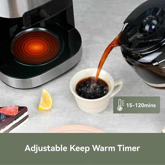 Gevi All In One 10-Cup Grind & Brew Coffee Maker with Built-In Burr Grinder | 24-Hour Programmable Timer, 1.5L Water Tank, Warm Plate, Reusable Filter & Glass Carafe for Daily Fresh Coffee Brewing - Image 5
