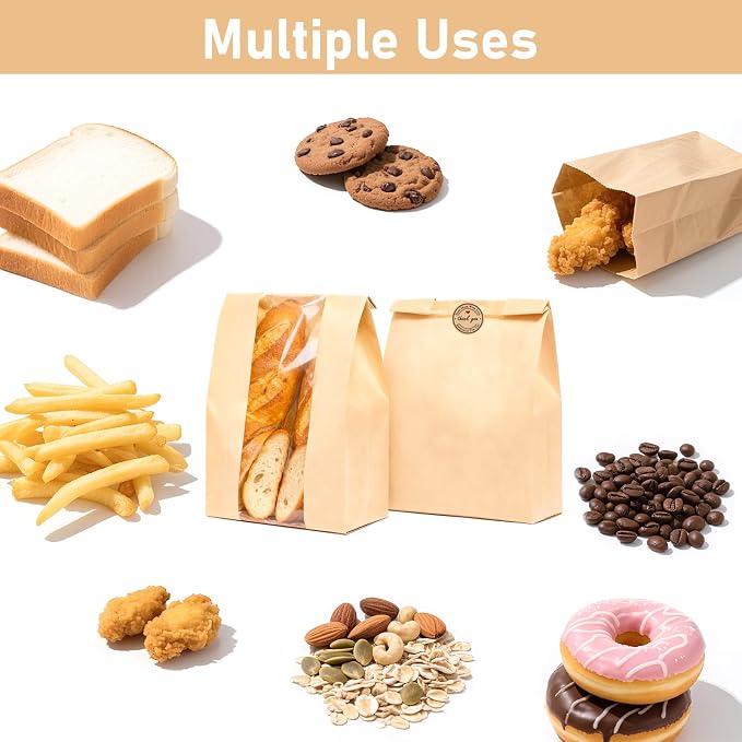 120 Pcs Paper Bread Bags for Homemade Bread with Window & 125 Stickers | 13.8 x 8.3 x 3.5 inch Sourdough Bread Bags for Bread, Cookies, Snacks & Scones, Large Bakery Paper Bags - Image 5