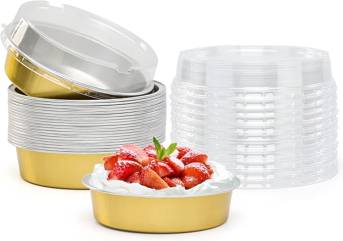 Beasea Aluminum Foil Pie Pan 4 inch Round Oven Baking Mini Cake Pan, 20 Pcs 8 Oz Aluminum Pie Pan Tin Golden Tart Pans for Pie Tart Quiche by Beasea