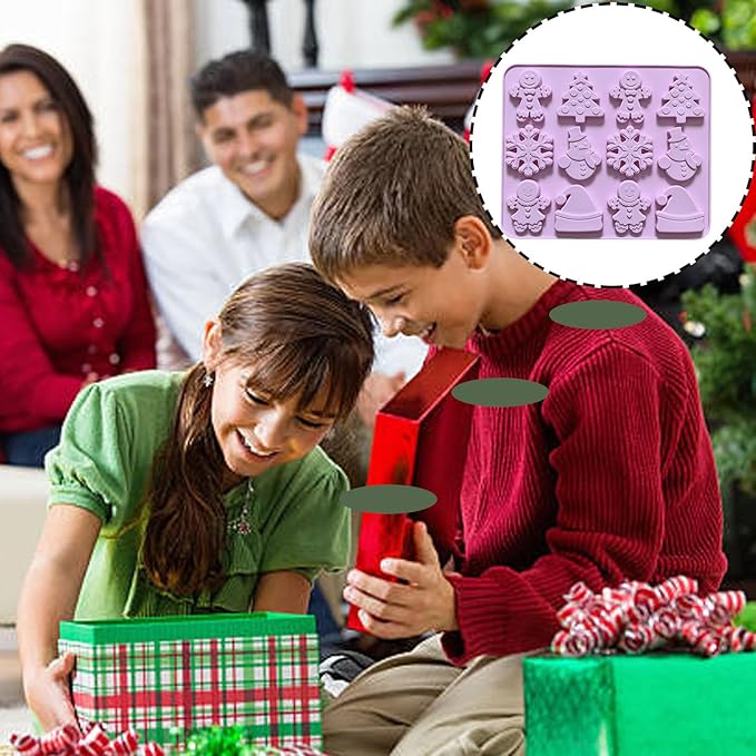 2 Piece Christmas Chocolate Silicone Molds, Xmas Tree Hat Snowflake and Gingerbread man Shape 3D Chocolate 24-Cavities Candy Moulds for Christmas Day, Holiday Theme Candy Pudding Jelly Making