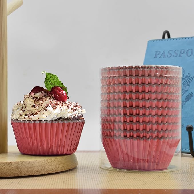200 Pcs Red Foil Cupcake Liners Standard Baking Cups Muffin Paper Cases | Food-grade, Greaseproof & Sturdy Parchment, Cupcake Wrapper for Party, Christmas, Gift - Image 4