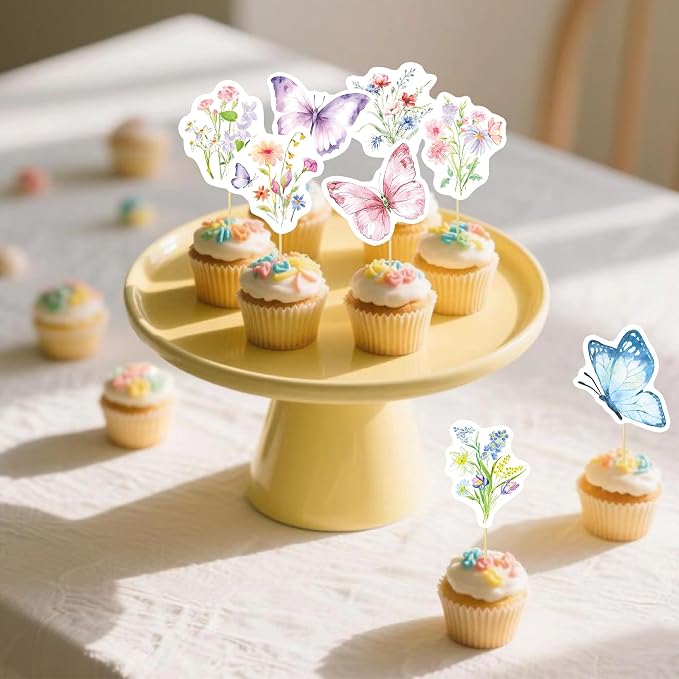 40 Pcs Wildflower & Butterflies Cupcake Toppers - 8 Styles, 5 Pcs Each - Non-Edible Cake Toppers for Wedding, Birthday, Party Decorations - Image 4